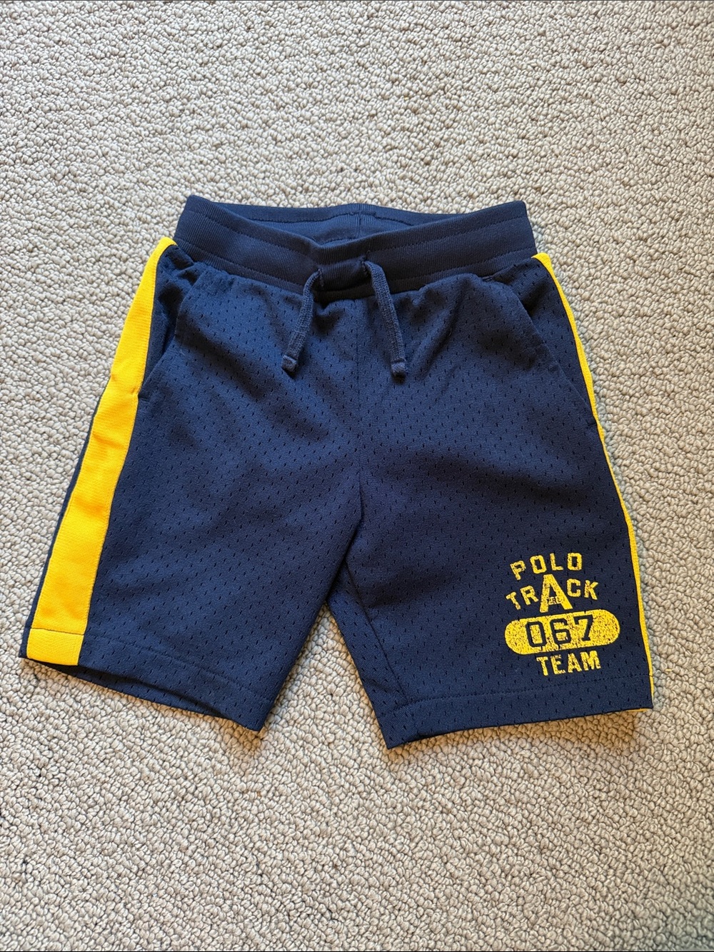 Polo by Ralph Lauren Navy with Yellow Side-Panel Kids Athletic Shorts 4T